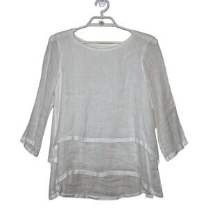 Crown‎ Linen Designs White Audrey Tunic Blouse Layered Gauze Artsy Lagenlook XS